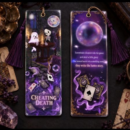 Double-Sided gothic bookmark, Cheating death laminated book accessory