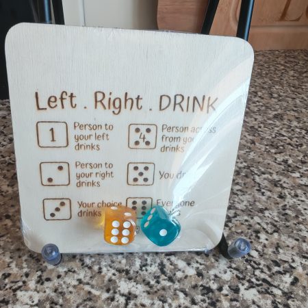 Drinking game coaster, with dice