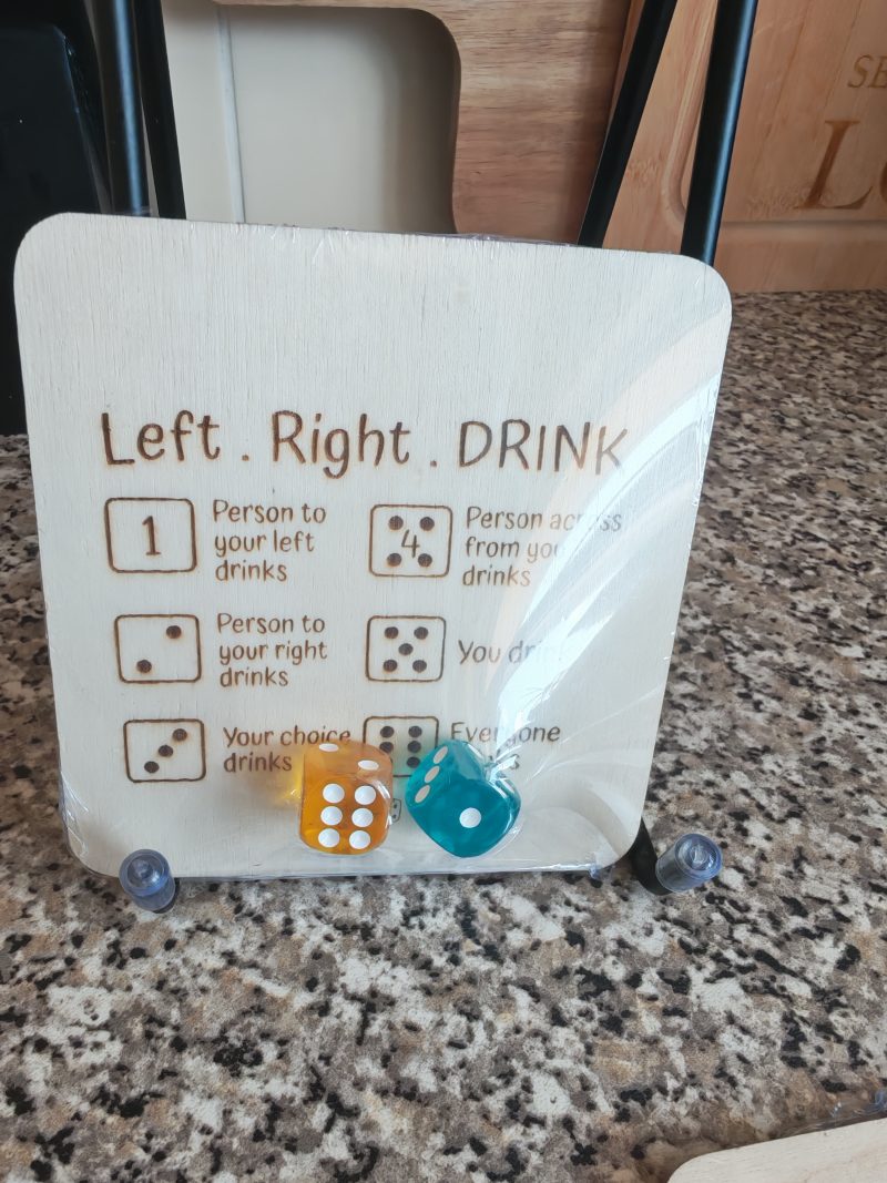 Drinking game coaster, with dice