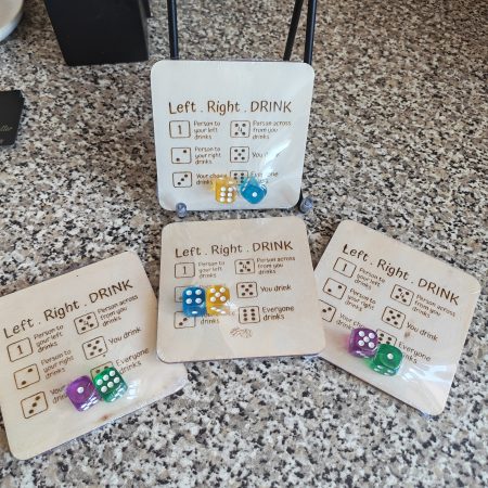 Drinking game coaster, with dice