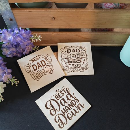 Laser Engraved Wooden Father's Day Coasters – Best Dad Ever Collection
