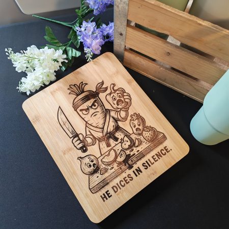 Laser Engraved Bamboo Chopping Board – "He Dices In Silence" Ninja Carrot