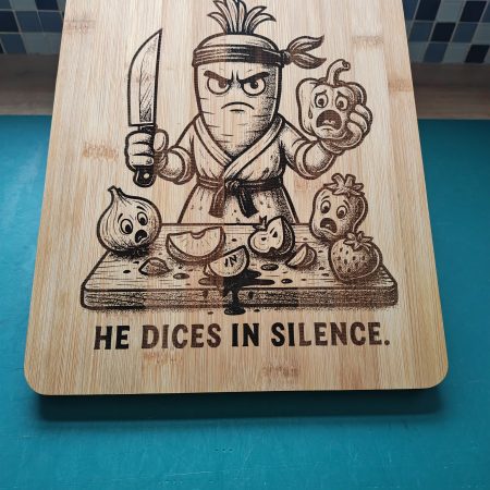 Laser Engraved Bamboo Chopping Board – "He Dices In Silence" Ninja Carrot