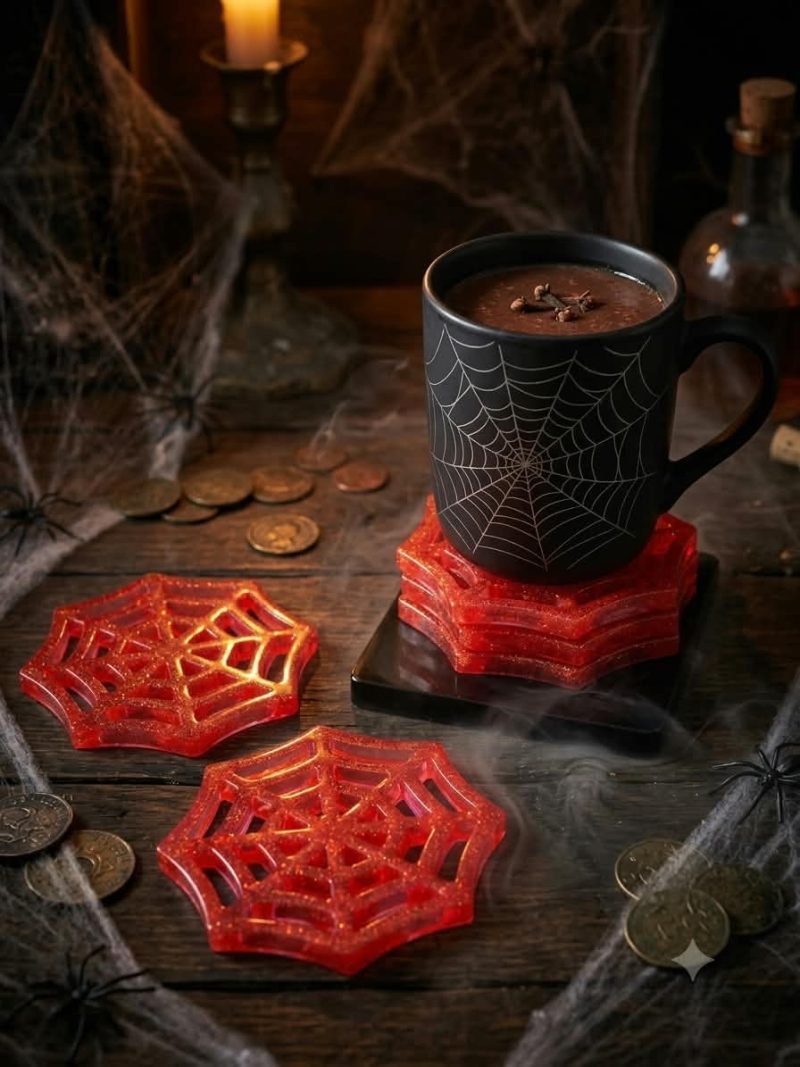 Spiderweb coasters and holder