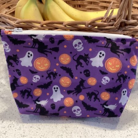 Small Purple Halloween Print Fabric Lined Zipped Small Make Up Bag/Purse/Pouch