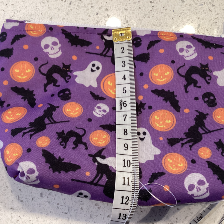 Small Purple Halloween Print Fabric Lined Zipped Small Make Up Bag/Purse/Pouch