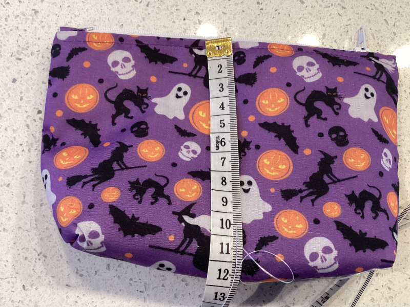 Small Purple Halloween Print Fabric Lined Zipped Small Make Up Bag/Purse/Pouch