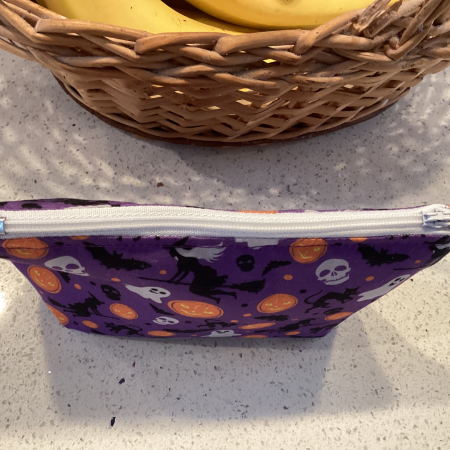 Small Purple Halloween Print Fabric Lined Zipped Small Make Up Bag/Purse/Pouch
