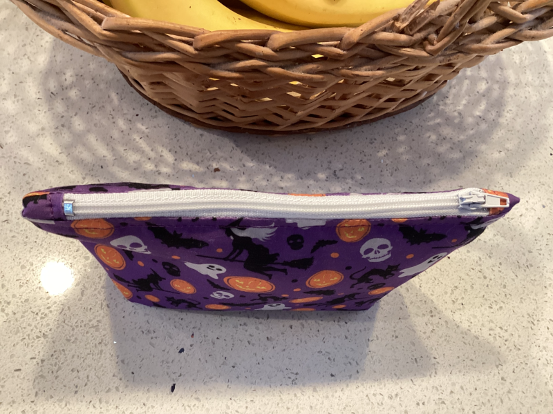 Small Purple Halloween Print Fabric Lined Zipped Small Make Up Bag/Purse/Pouch