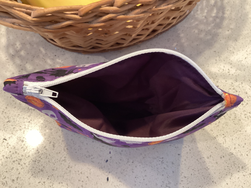 Small Purple Halloween Print Fabric Lined Zipped Small Make Up Bag/Purse/Pouch