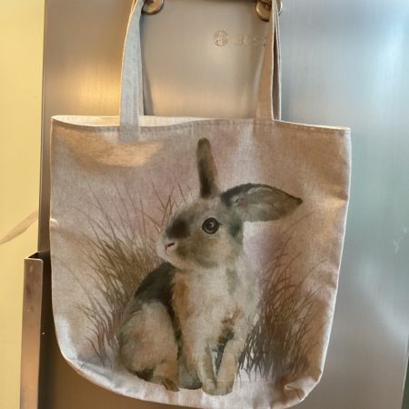 Really Cute Bunny Rabbit Print, Linen Look Fabric Tote/Shopping Bag, Lined