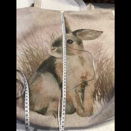 Really Cute Bunny Rabbit Print, Linen Look Fabric Tote/Shopping Bag, Lined