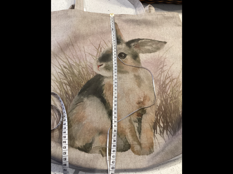 Really Cute Bunny Rabbit Print, Linen Look Fabric Tote/Shopping Bag, Lined