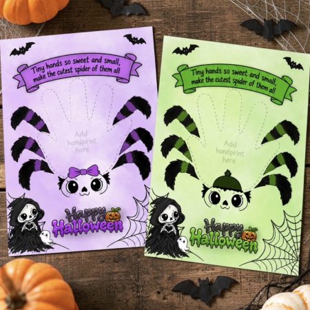 Halloween Handprint Craft for Kids | Spider Footprint Keepsake | Purple or Green Halloween Printable | Toddler Halloween Activity