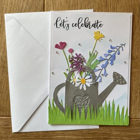 Birthday card: flower filled watering can