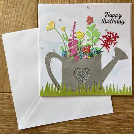 Birthday card: flower filled watering can