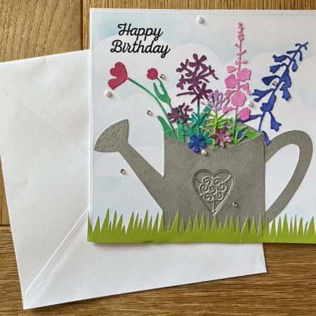 Birthday card: flower filled watering can