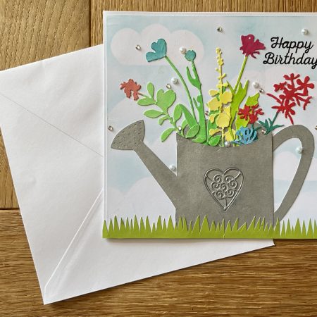 Birthday card: flower filled watering can