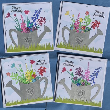 Birthday card: flower filled watering can