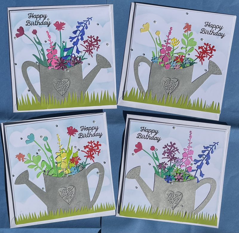 Birthday card: flower filled watering can