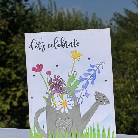 Birthday card: flower filled watering can
