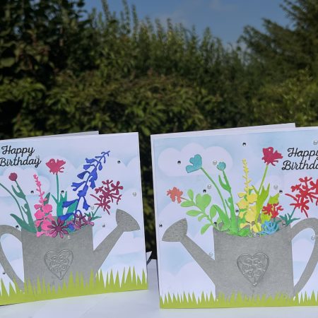 Birthday card: flower filled watering can