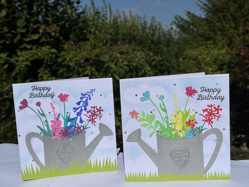 Birthday card: flower filled watering can