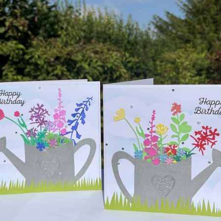 Birthday card: flower filled watering can