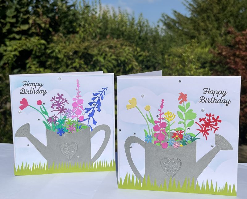 Birthday card: flower filled watering can