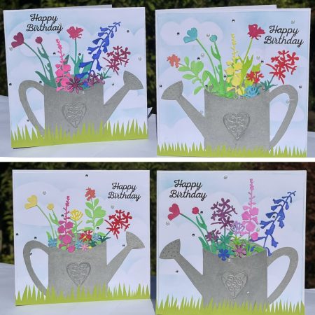 Birthday card: flower filled watering can