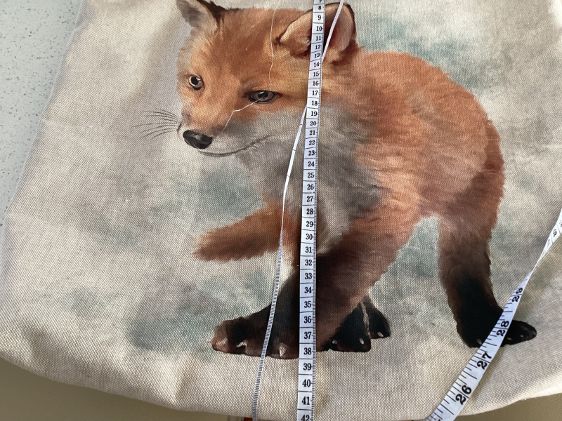Large Beige Lined Fabric Tote/Shopping Bag featuring Super Cute Fox Cub Print