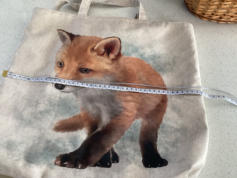 Large Beige Lined Fabric Tote/Shopping Bag featuring Super Cute Fox Cub Print