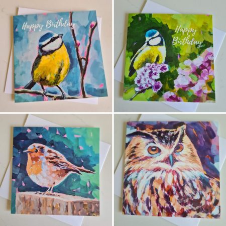 Pack of four bird cards printed from my impressionist style paintings