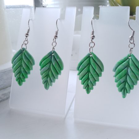Handmade polymer clay dangle drop leaf earrings