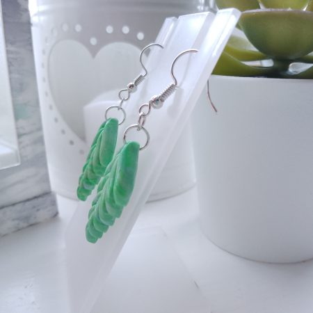 Handmade polymer clay dangle drop leaf earrings