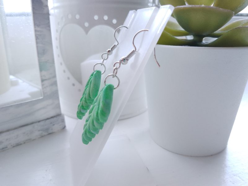 Handmade polymer clay dangle drop leaf earrings