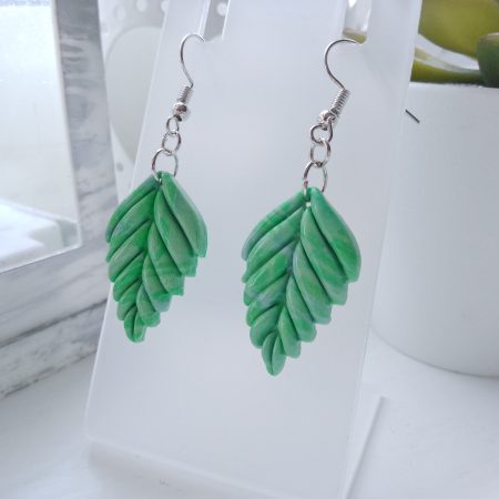 Handmade polymer clay dangle drop leaf earrings