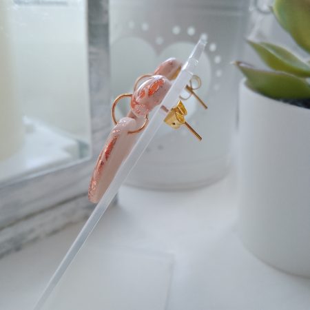 Handmade nude and rose gold swirl polymer clay dangle drop earrings