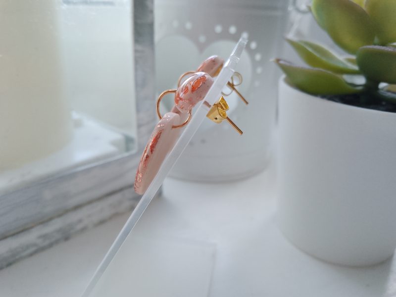 Handmade nude and rose gold swirl polymer clay dangle drop earrings