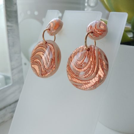 Handmade nude and rose gold swirl polymer clay dangle drop earrings