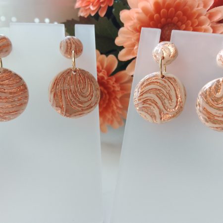 Handmade nude and rose gold swirl polymer clay dangle drop earrings
