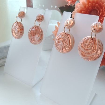 Handmade nude and rose gold swirl polymer clay dangle drop earrings