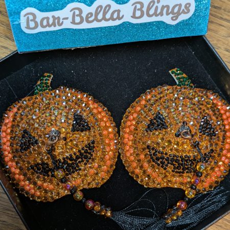 Handmade burlesque nipple tassels jack-o'-lantern pumpkin