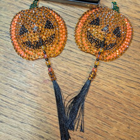 Handmade burlesque nipple tassels jack-o'-lantern pumpkin