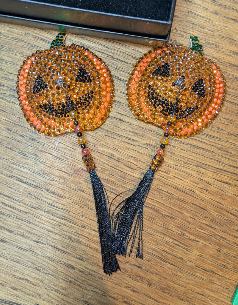 Handmade burlesque nipple tassels jack-o'-lantern pumpkin
