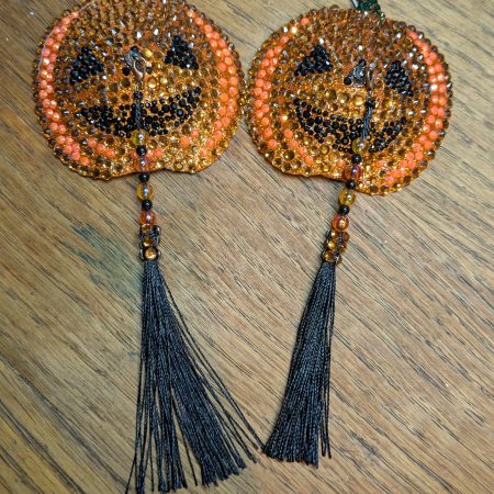 Handmade burlesque nipple tassels jack-o'-lantern pumpkin