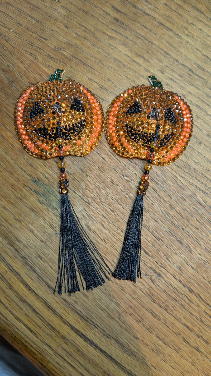 Handmade burlesque nipple tassels jack-o'-lantern pumpkin