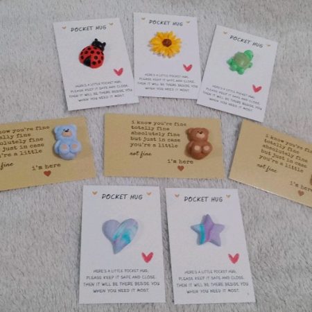 Handmade polymer clay pocket hugs