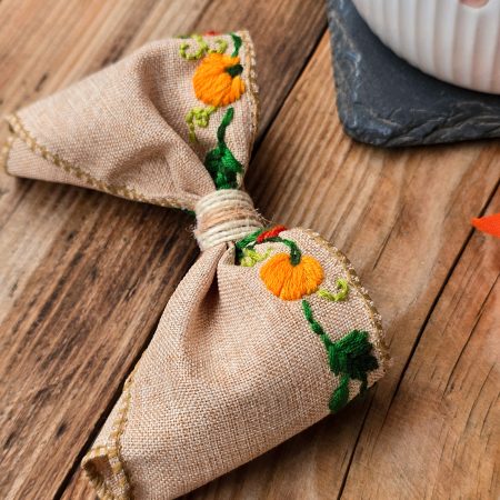 Hair Bow with Autumn- Inspired Embroidery