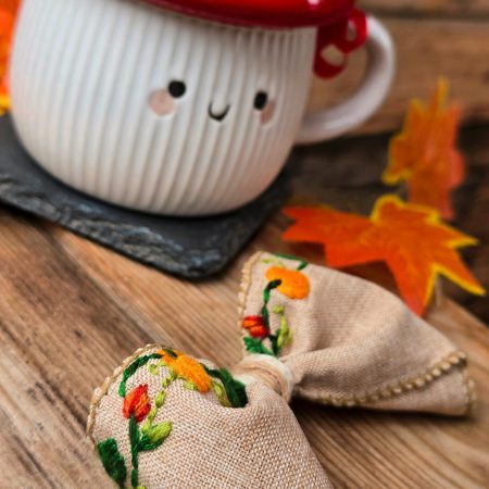 Hair Bow with Autumn- Inspired Embroidery